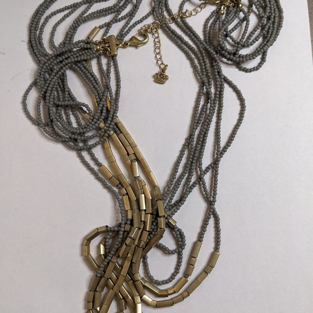 NWOT Premiere Designs Layered Gray Bead and Gold Accent 6 Strand Necklace - Picture 4 of 4